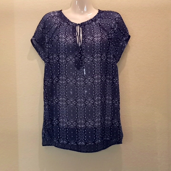 Liz Claiborne Cap Sleeve  Printed Sheer Blouse -#0121 - Picture 4 of 12